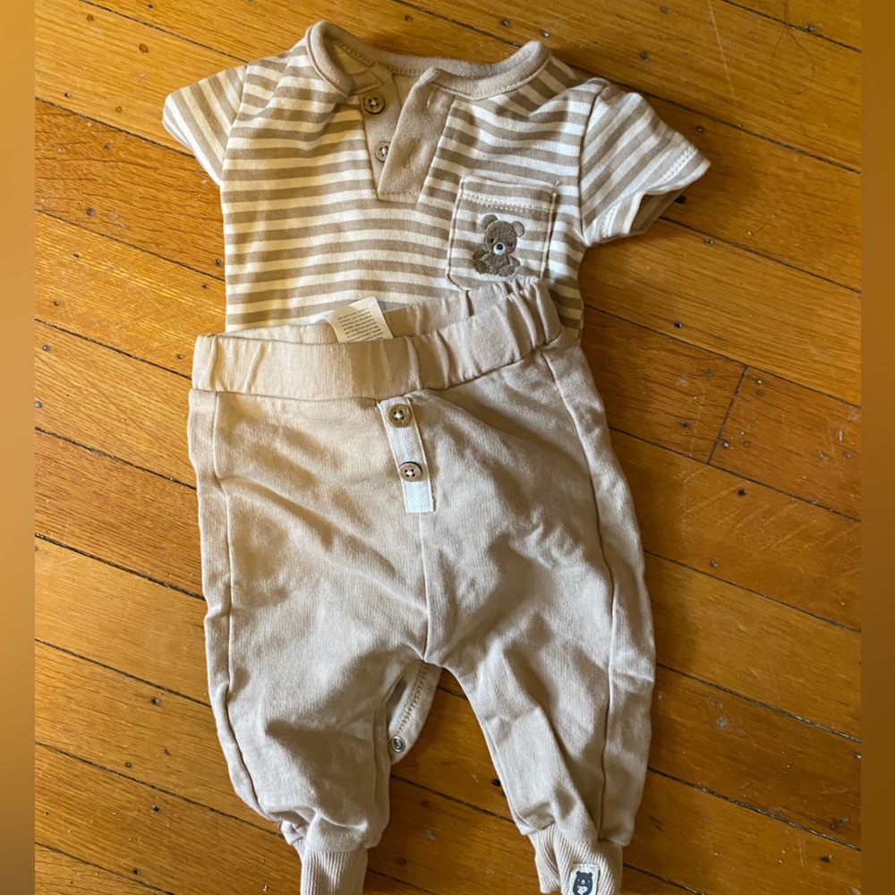2 for $10 or 3 for $12- Striped Beige Onesie with Bottoms
